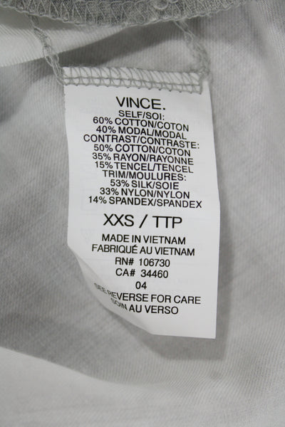 Vince Womens Tunic Blouse Gray High Neck Long Sleeve Cotton Modal Size 2XS