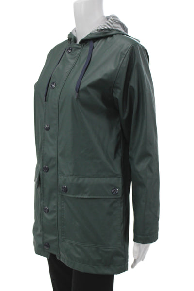 Petit Bateau Women Green Raincoat Windbreaker Jacket Polyester Button Size 2XS