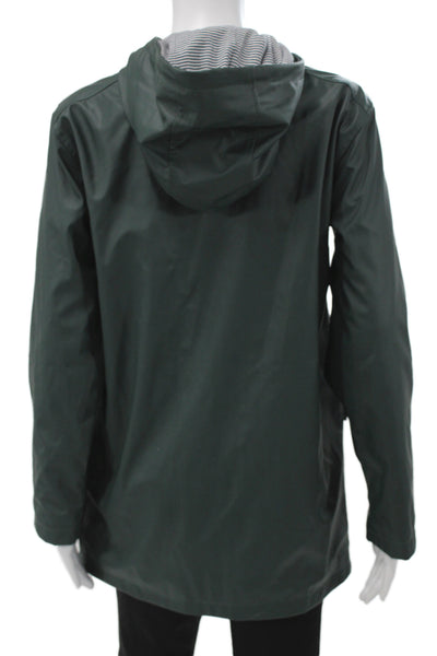 Petit Bateau Women Green Raincoat Windbreaker Jacket Polyester Button Size 2XS