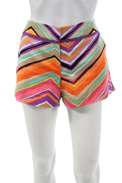 Trina Turk Unisex Shorts Geometric Beige Zip Cotton Spandex Size 2
