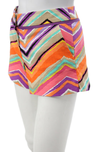 Trina Turk Unisex Shorts Geometric Beige Zip Cotton Spandex Size 2