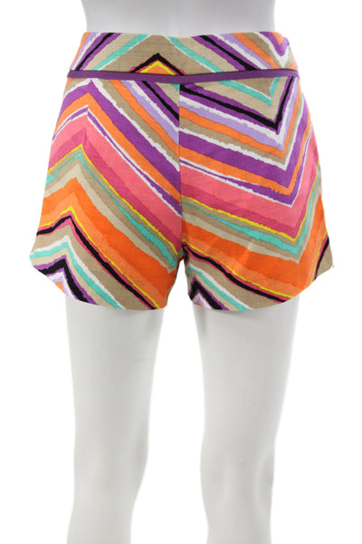 Trina Turk Unisex Shorts Geometric Beige Zip Cotton Spandex Size 2