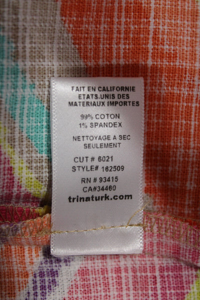 Trina Turk Unisex Shorts Geometric Beige Zip Cotton Spandex Size 2
