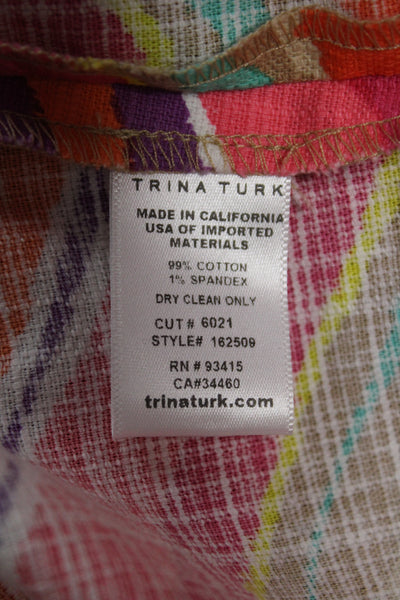 Trina Turk Unisex Shorts Geometric Beige Zip Cotton Spandex Size 2