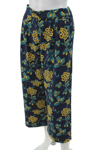 J Crew Womens Cropped Floral Dark Blue Pants Size 00