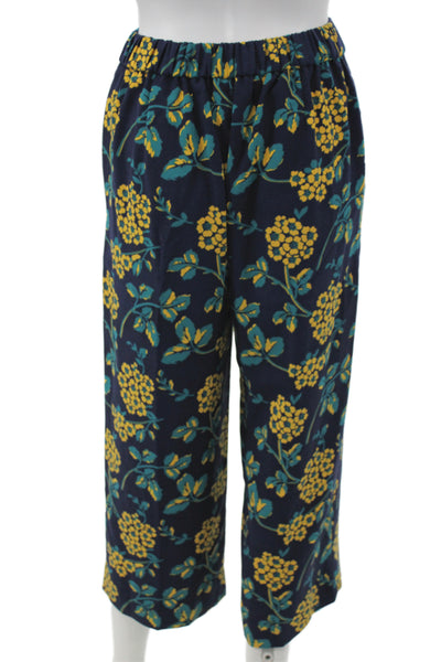 J Crew Womens Cropped Floral Dark Blue Pants Size 00