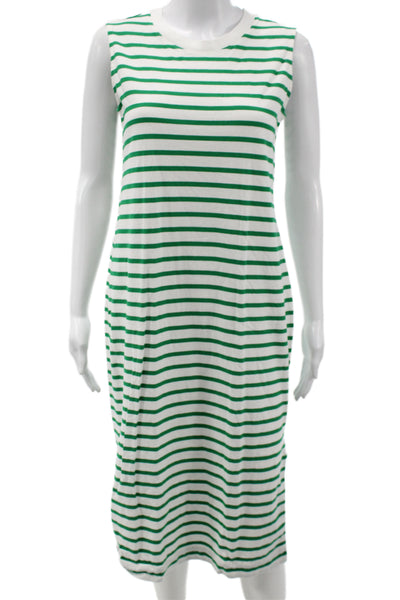 Everlane Women Tank Dress Green Striped Organic Cotton Knee Length Size XS