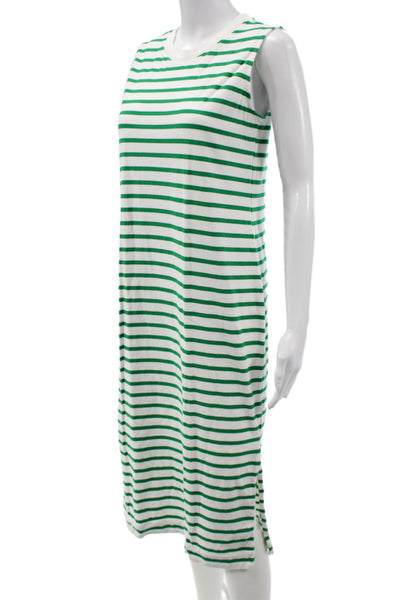 Everlane Women Tank Dress Green Striped Organic Cotton Knee Length Size XS