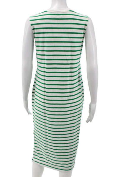 Everlane Women Tank Dress Green Striped Organic Cotton Knee Length Size XS