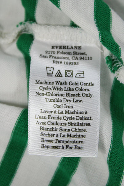 Everlane Women Tank Dress Green Striped Organic Cotton Knee Length Size XS