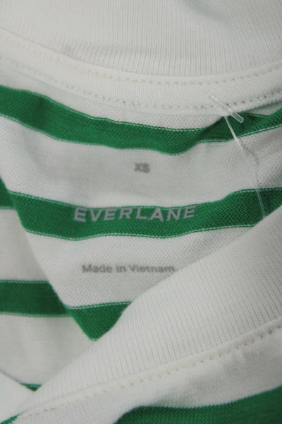 Everlane Women Tank Dress Green Striped Organic Cotton Knee Length Size XS