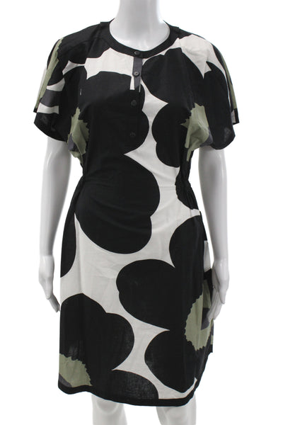 Marimekko Womens Black Floral Cotton Shirt Dress Short Sleeve Size XS