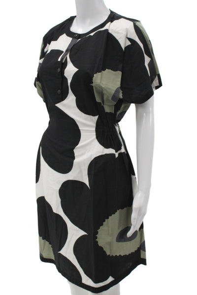 Marimekko Womens Black Floral Cotton Shirt Dress Short Sleeve Size XS