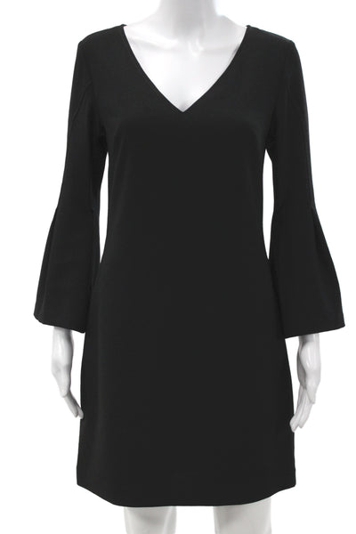 Trina Turk Womens Shift Dress Black VNeck Longsleeve Mini Organic Cotton Size 0