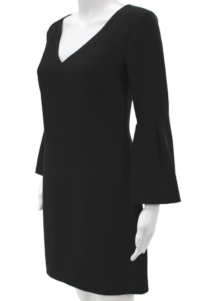 Trina Turk Womens Shift Dress Black VNeck Longsleeve Mini Organic Cotton Size 0