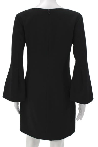 Trina Turk Womens Shift Dress Black VNeck Longsleeve Mini Organic Cotton Size 0