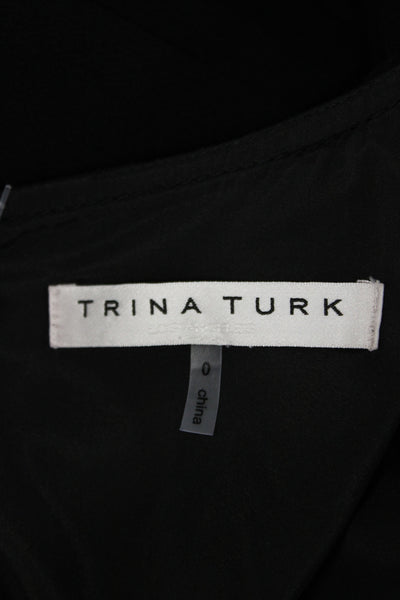 Trina Turk Womens Shift Dress Black VNeck Longsleeve Mini Organic Cotton Size 0