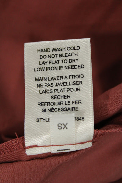 Rebecca Taylor Women Shirt Dress Brown V-Neck 3/4 Sleeve Cotton Linen Size XS