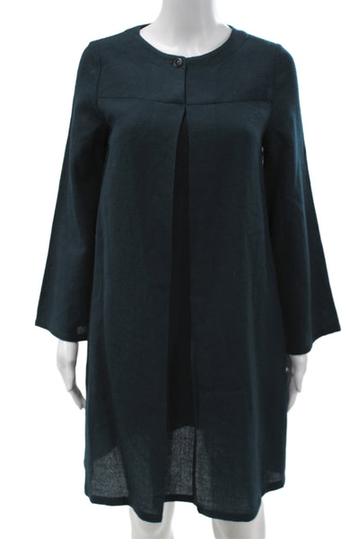 APC Womens Shift Dress Dark Blue Cotton Linen Knee Length Size 34
