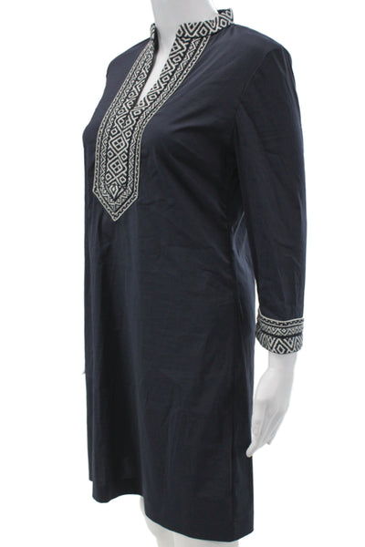 APC Womens Shift Dress Dark Blue Cotton Linen Knee Length Size 34