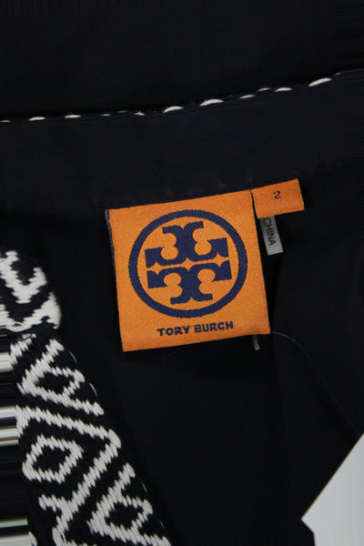 Tory Burch Women Dark Blue Aztec Kaftan Dress V-Neck 3/4 Sleeve Size 2