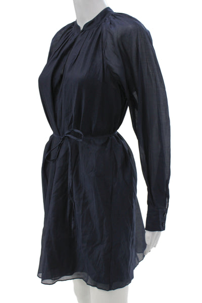 Rebecca Taylor Womens Shirt Dress Dark Blue High Neck Long Sleeve Size XS