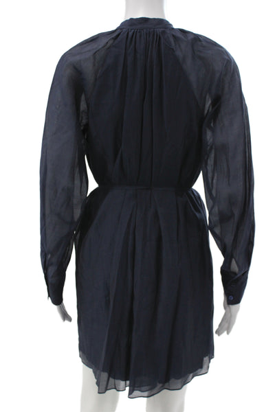 Rebecca Taylor Womens Shirt Dress Dark Blue High Neck Long Sleeve Size XS