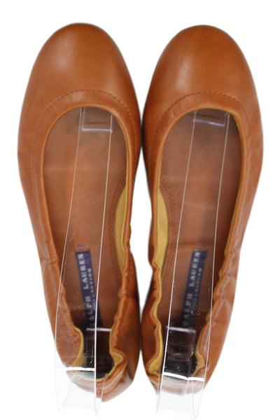 Ralph Lauren Collection Womens Slip On Round Toe Leather Ballet Flats Brown 8