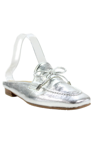 Brenda Zaro Womens Slip On Round Toe Metallic Leather Mules Silver Size 38