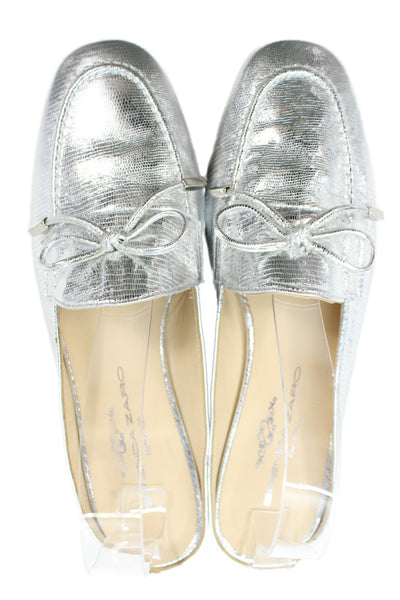 Brenda Zaro Womens Slip On Round Toe Metallic Leather Mules Silver Size 38