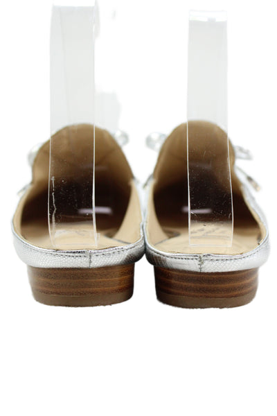 Brenda Zaro Womens Slip On Round Toe Metallic Leather Mules Silver Size 38