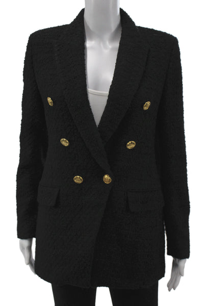 Zara Women Black Wool Polyester Collared Long Sleeve Button Blazer Size XS