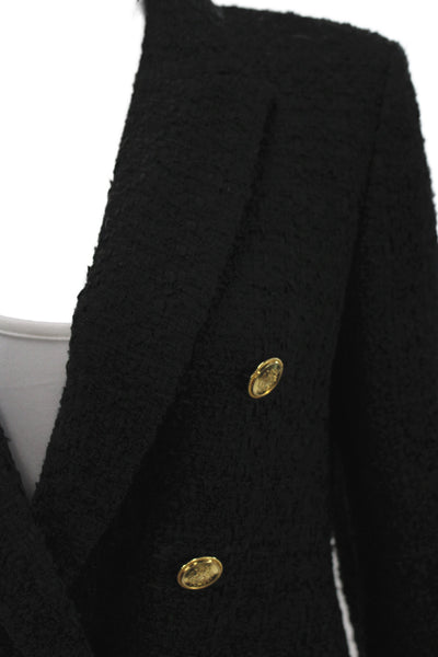Zara Women Black Wool Polyester Collared Long Sleeve Button Blazer Size XS