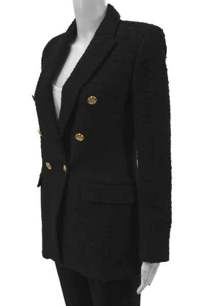 Zara Women Black Wool Polyester Collared Long Sleeve Button Blazer Size XS