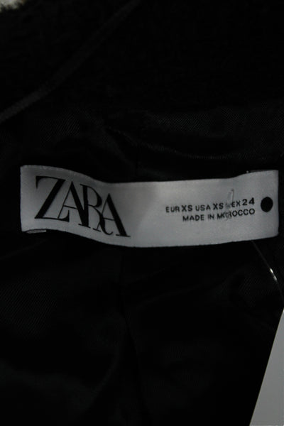 Zara Women Black Wool Polyester Collared Long Sleeve Button Blazer Size XS