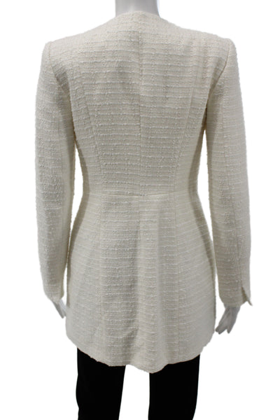 Zara Women Classic Tweed Wool Button Coat Crew Neck Long Sleeve White Size XS