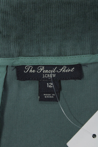 J Crew Women Straight Pencil Green Cotton Spandex Knee Length Skirt Size 12