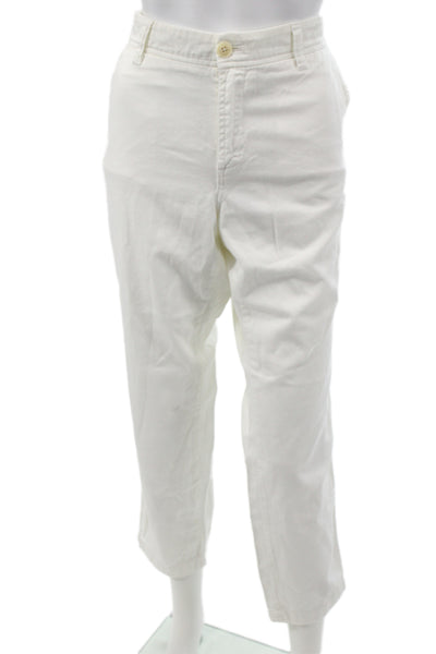 J Crew Women Cropped Chino Pants White Cotton Button Size 12