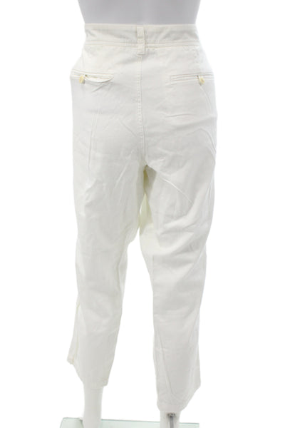 J Crew Women Cropped Chino Pants White Cotton Button Size 12