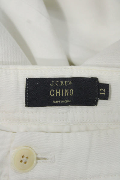 J Crew Women Cropped Chino Pants White Cotton Button Size 12