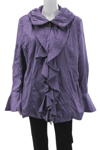 Creenstone Women Rain Coat Purple High Neck Zip Long Sleeve Size 42