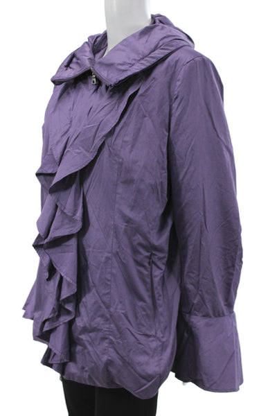 Creenstone Women Rain Coat Purple High Neck Zip Long Sleeve Size 42