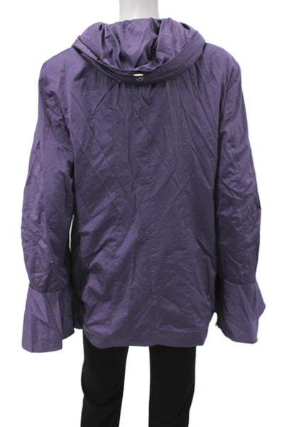 Creenstone Women Rain Coat Purple High Neck Zip Long Sleeve Size 42