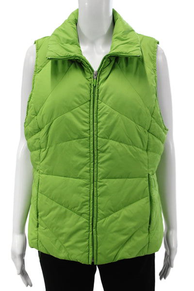 Kenneth Cole Reaction Womens Green Puffer Quilted Jacket Zip Collared Size XL