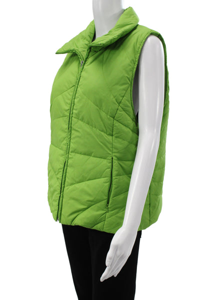 Kenneth Cole Reaction Womens Green Puffer Quilted Jacket Zip Collared Size XL