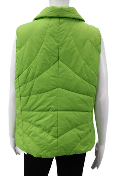 Kenneth Cole Reaction Womens Green Puffer Quilted Jacket Zip Collared Size XL