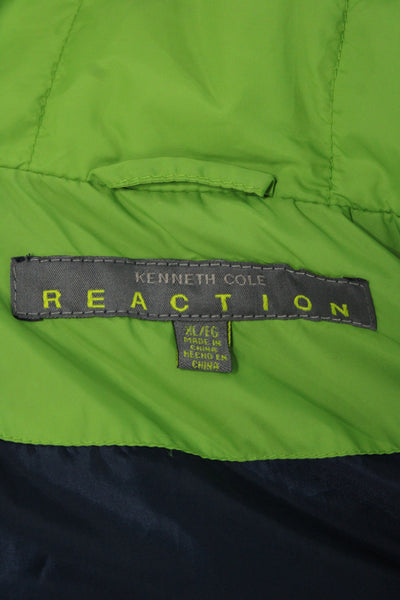 Kenneth Cole Reaction Womens Green Puffer Quilted Jacket Zip Collared Size XL