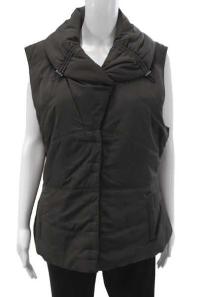 Elie Tahari Women Quilted Puffer Vest Black Drawstring High Neck Size XL