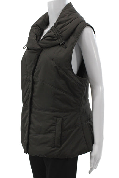 Elie Tahari Women Quilted Puffer Vest Black Drawstring High Neck Size XL