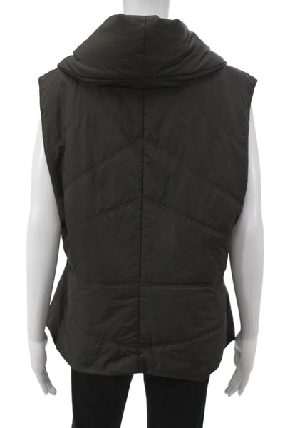 Elie Tahari Women Quilted Puffer Vest Black Drawstring High Neck Size XL